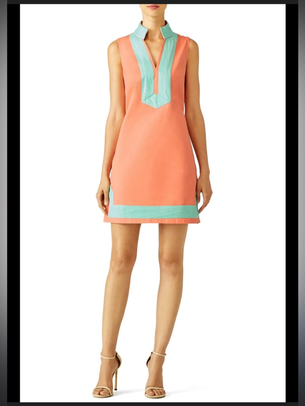 Sail to Sable 100% Linen Coral Dress with Aqua Trim